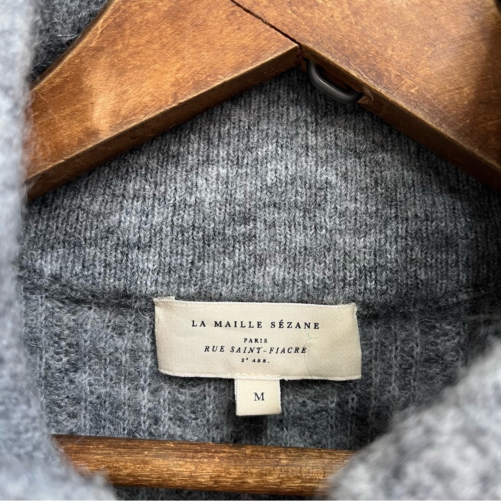 La Maille Sezane Gray Zip Front Cardigan Sweater Kid Mohair Wool Size Medium - Picture 6 of 7